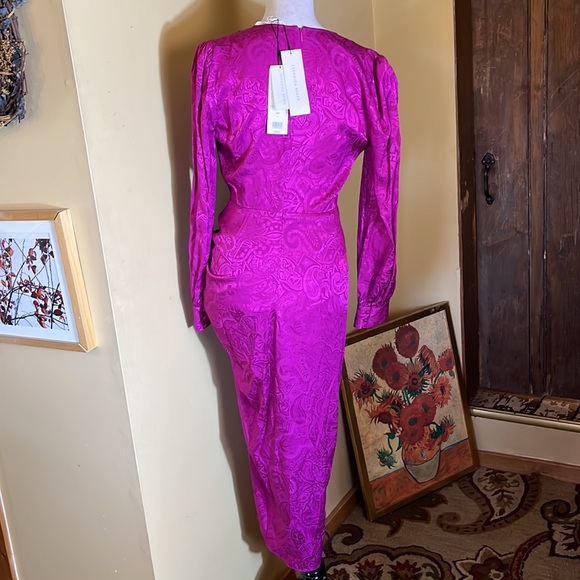 VERONICA BEARD Size 6 Weiss Dress Silk Bright Magenta VNeck Ruffle Slit $698 NWT - Picture 12 of 16